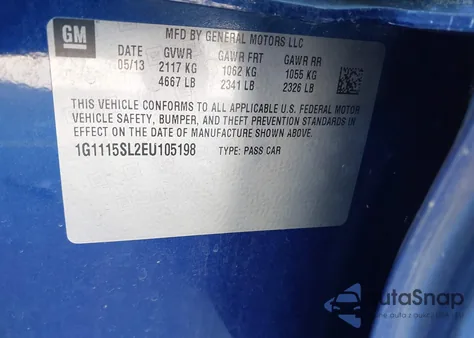 2014 Chevrolet Impala 1Lt z USA, uszkodzony, nr VIN 1G1115SL2EU105198